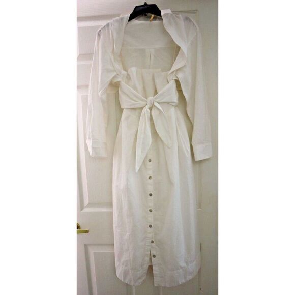Free People OB1817734 Women's Sz XS White Isley L/S 2-in-1 Cotton Midi Dress - Picture 1 of 15